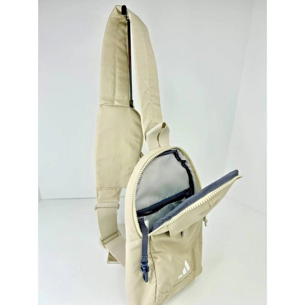 adidas Essentials 3 Sling‎ Crossbody Bag with Carabiner and Multi-Pocket Beige